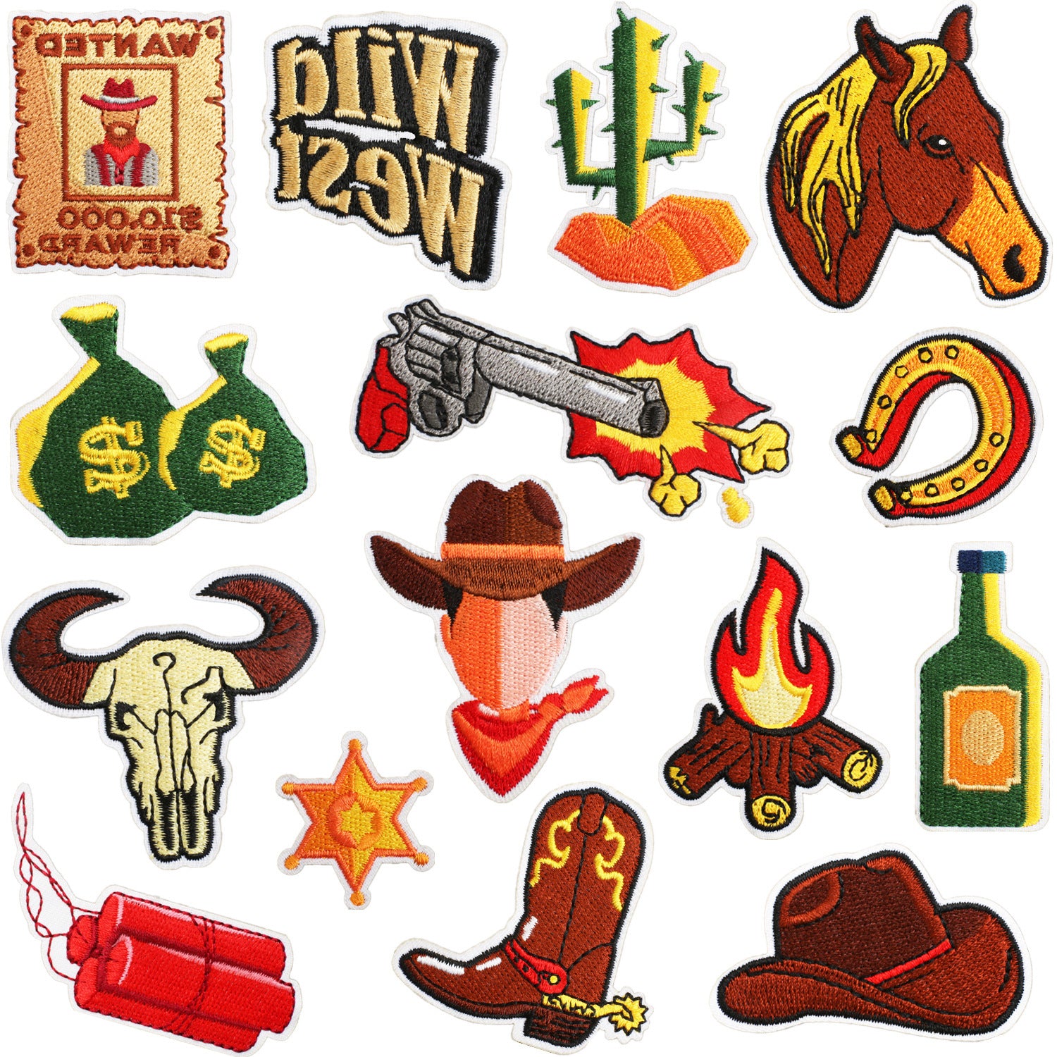 Wholesale Western Cowboy Cactus Embroidery Patch Polyester Thread DIY Decorative Accessory For Clothing Bags Resale