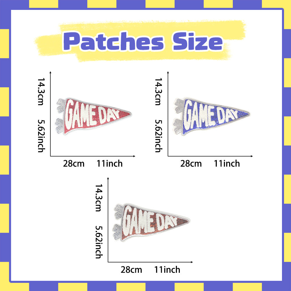 Wholesale Boutique Large Triangular Game Day Glitter Embroidered Patch Orange Iron On DIY Applique Fashion Accessory