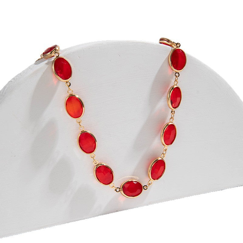 Wholesale  Valentine's Day Elliptical Red Diamond Cross Pearl Necklace