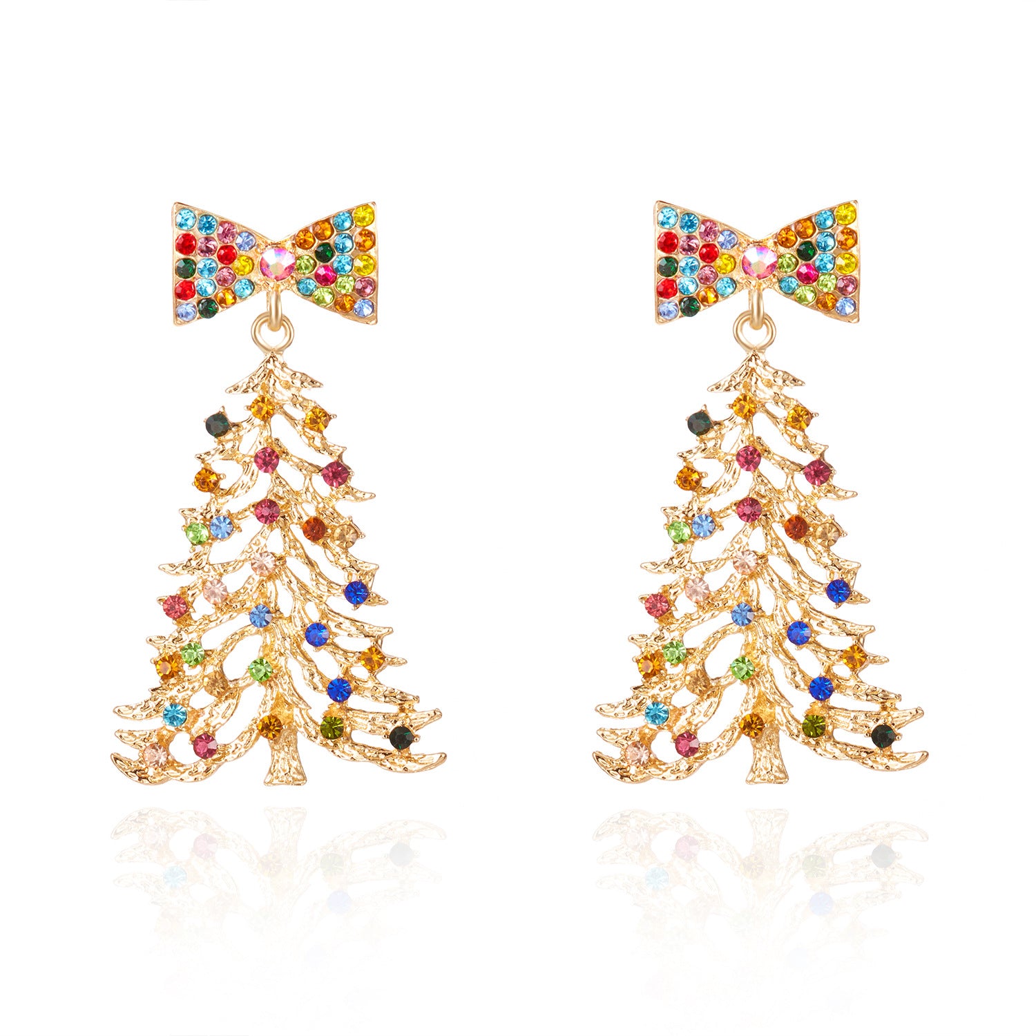 Wholesale Colorful diamond Christmas tree earrings