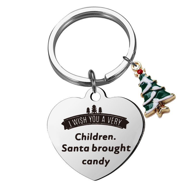 Wholesale Christmas Cartoon Christmas Tree Stainless Steel Keychain