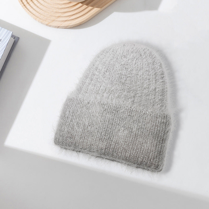 Wholesale Rabbit Fur Girls Knitted Long Plush Hat