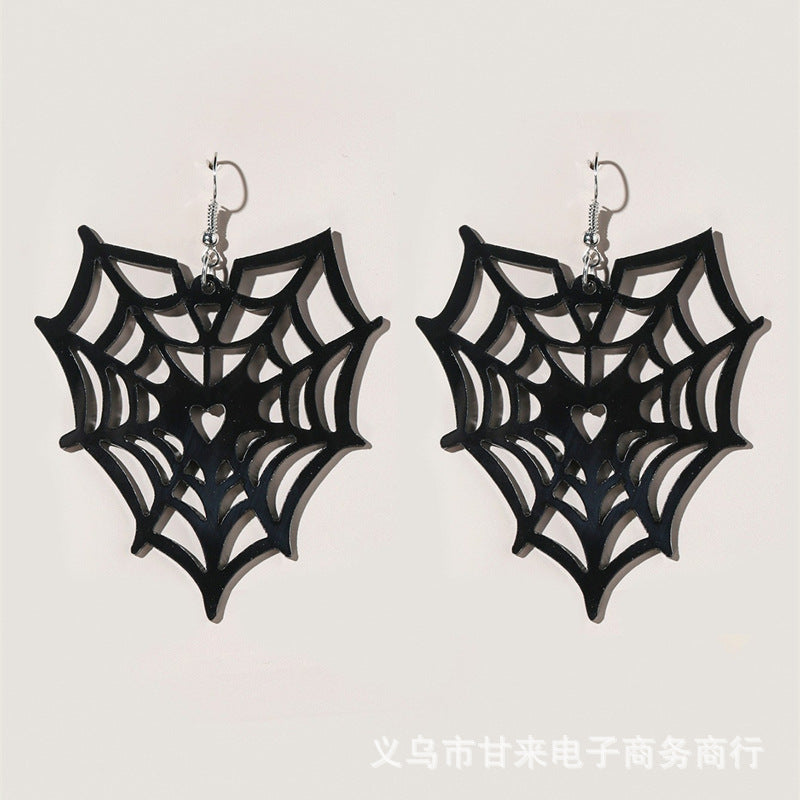 Wholesale 2pairs/pack Halloween Spider Web Punk Style Acrylic Earrings
