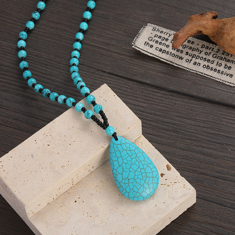 Wholesale Vintage Turquoise Water Drop Pendant Necklaces