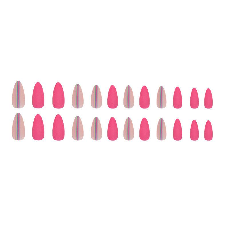 Wholesale Frosted Colorful Striped Almond Nails Rose Red Nail Stickers