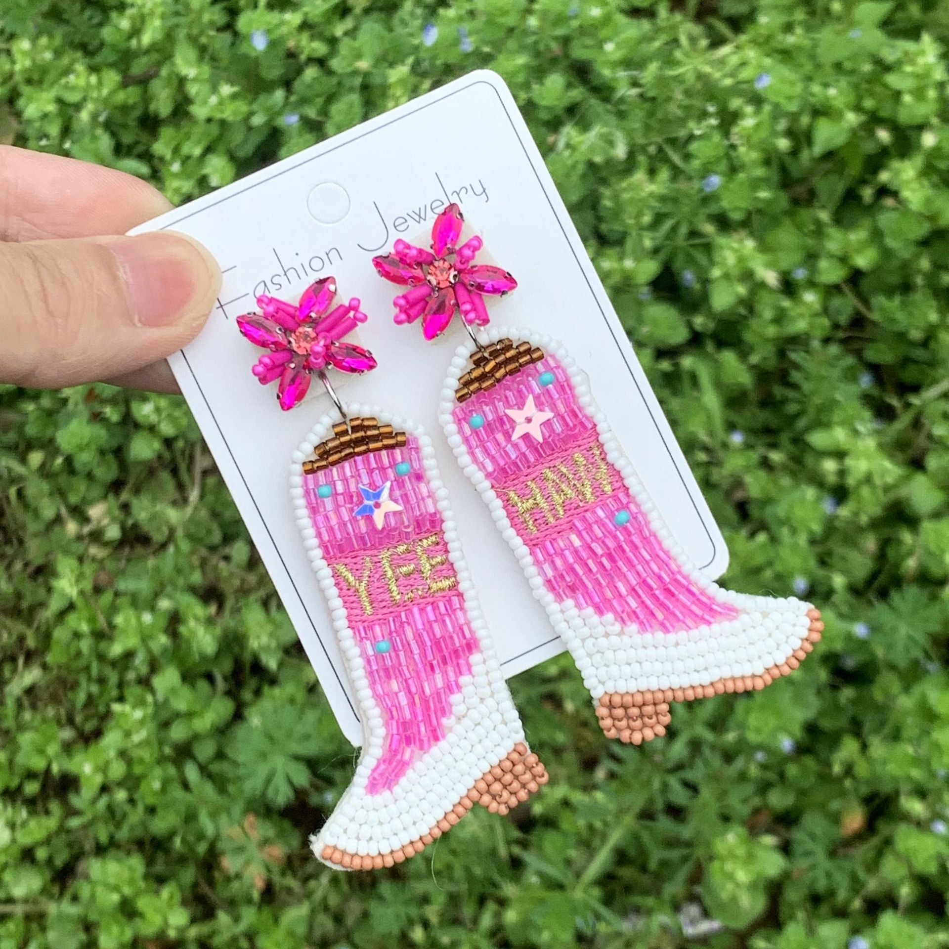 Wholesale Western Cowboy Style Boots Rice Bead Earrings