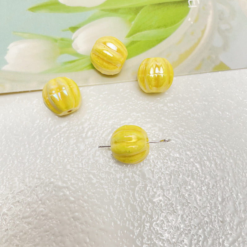 Wholesale 10pcs/pack AB Color Plating Ceramic Smudged Watermelon Beads