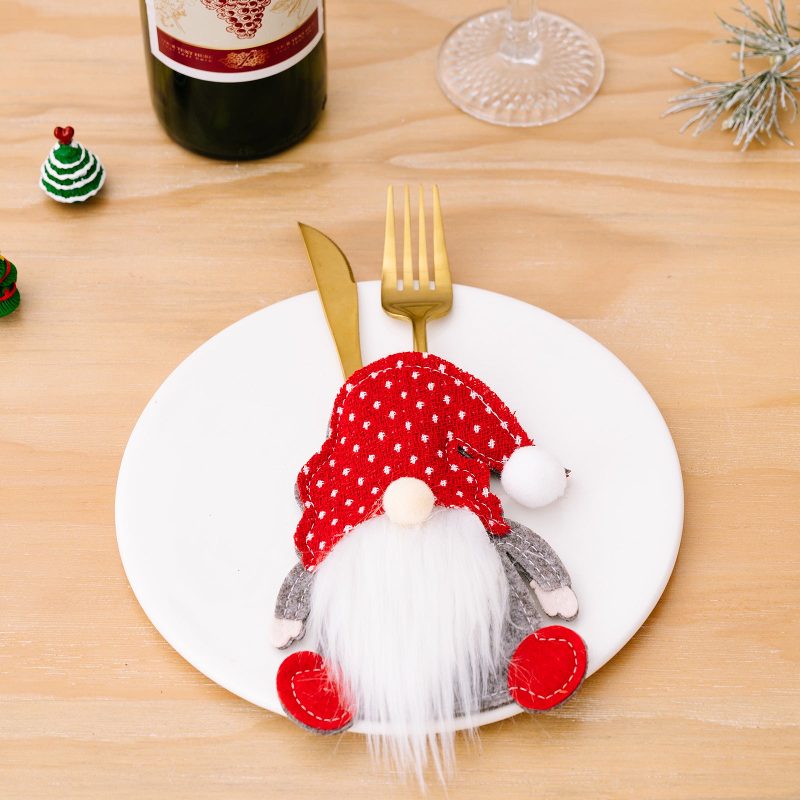 Wholesale New Faceless Old Man Fabric Knife and Fork Cutlery Set for Christmas Decoration