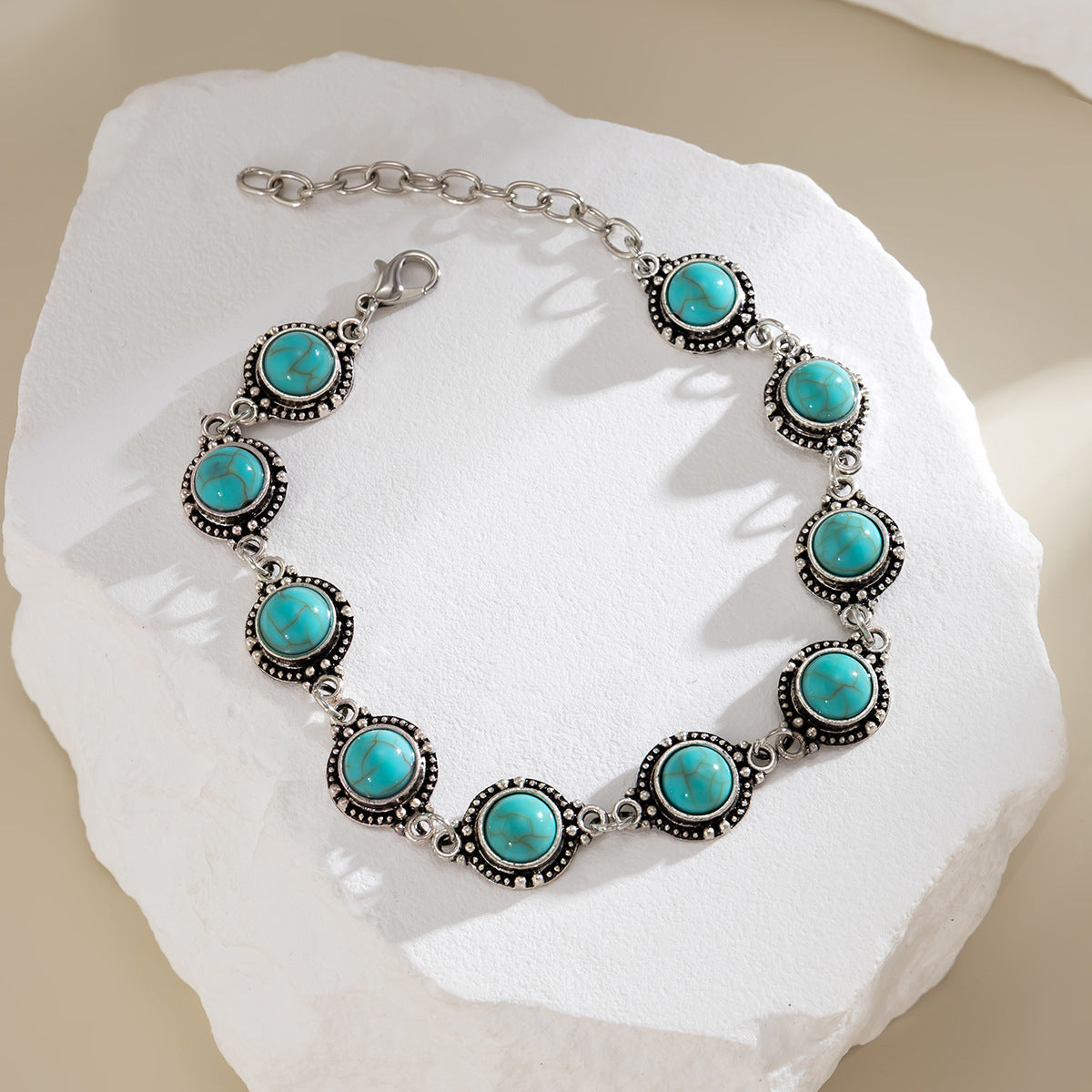 Wholesale Simple and Versatile Retro Ethnic Style Metal Alloy Turquoise Anklets