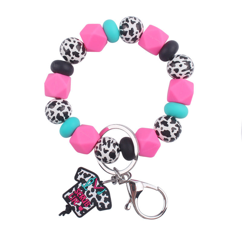 Wholesale Cartoon Nurse Uniform Silicone Beaded Wrist Keychain