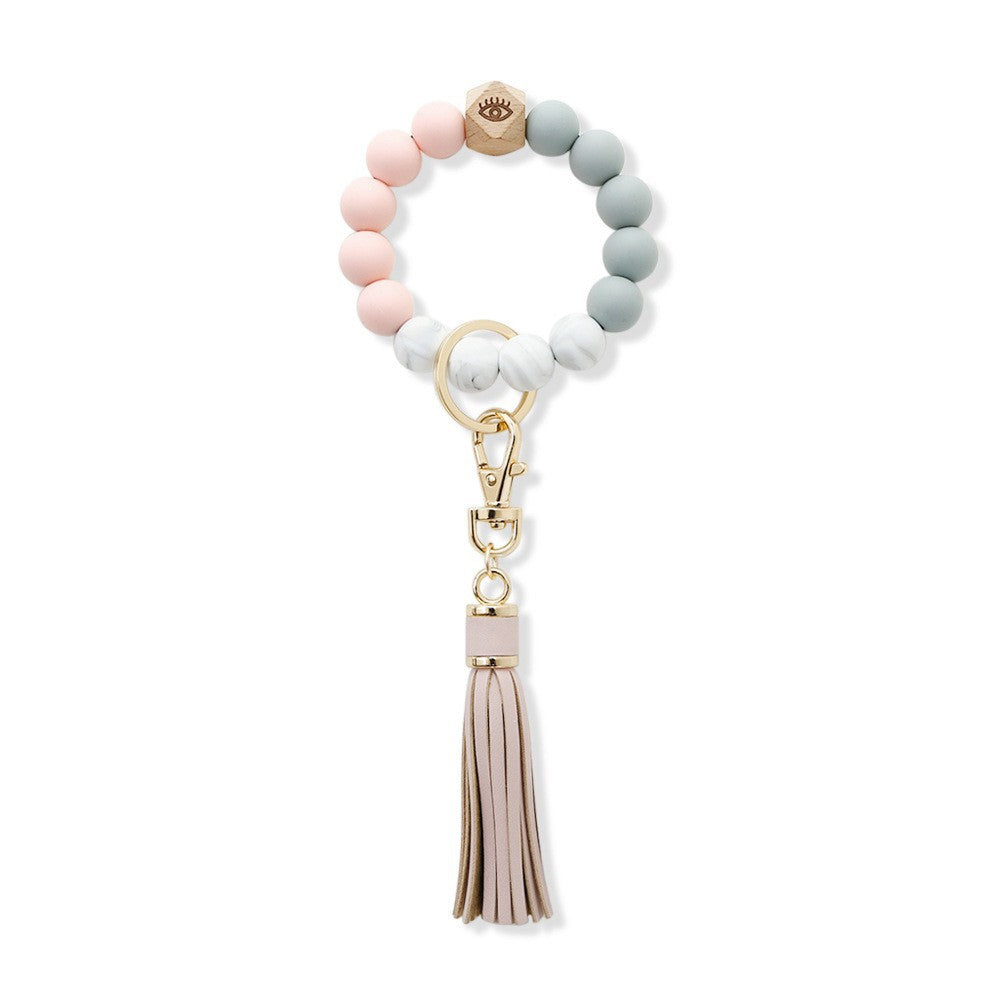 Wholesale Colorful tassel bead silicone wrist keychain