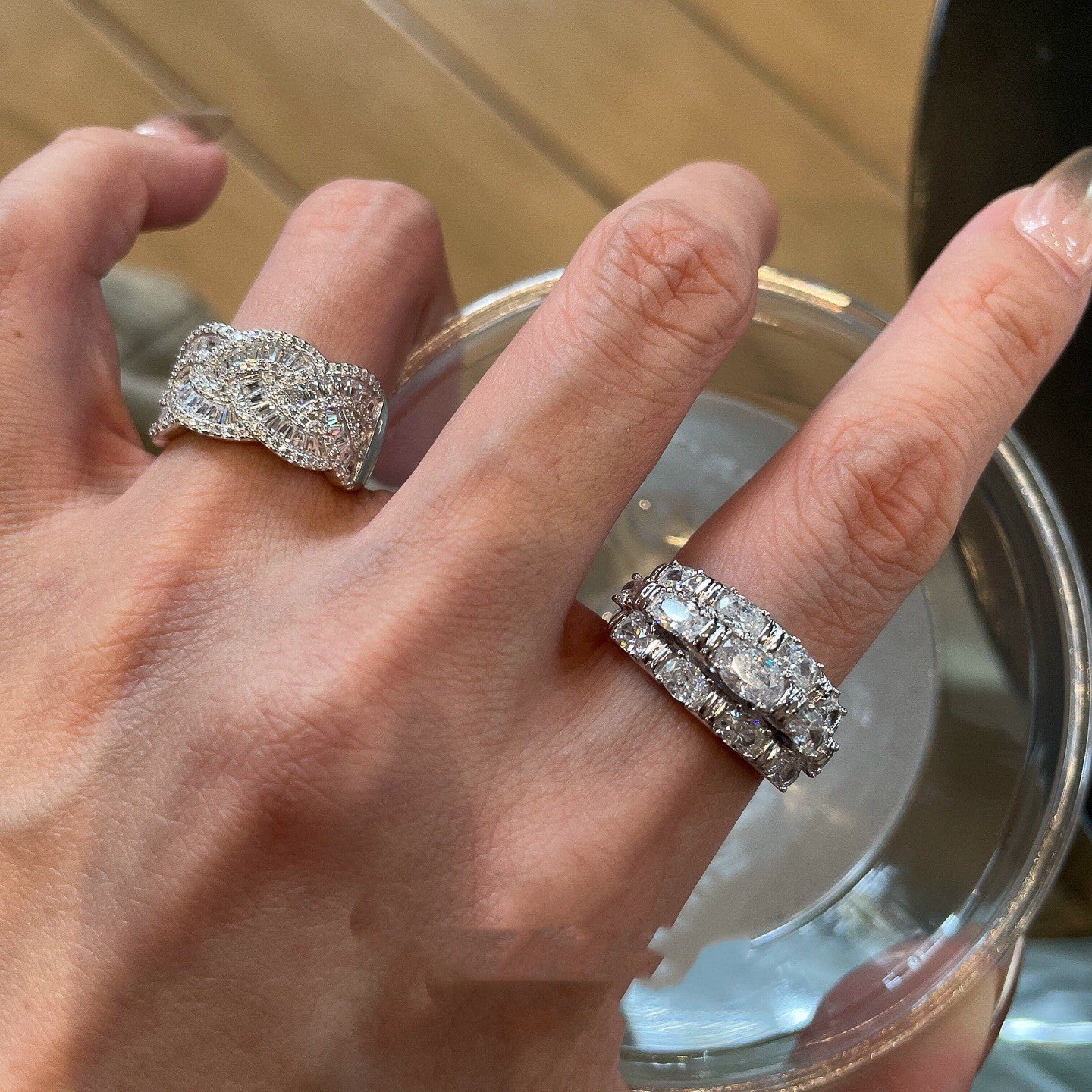 Wholesale Wide silver ring fully encrusted with diamonds for women
