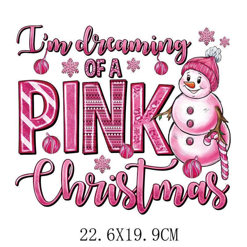 Wholesale Pink Christmas House Heat Transfer  UV DTF Ready to Press Transfers Wraps