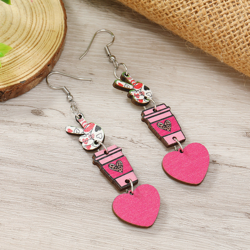 Wholesale Valentine's Day Love Water Cup YES Wooden Earrings