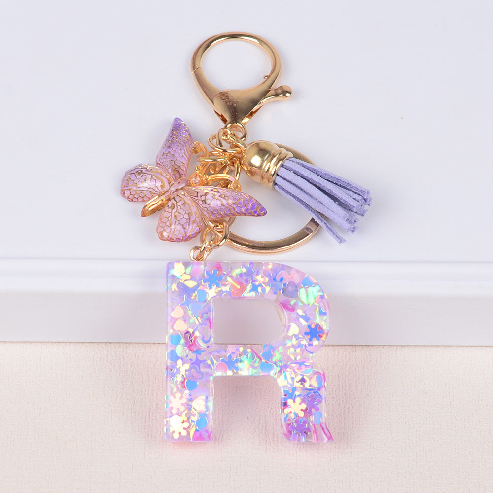 卸売スノーフレークラブスパンコールレター樹脂キーホルダー