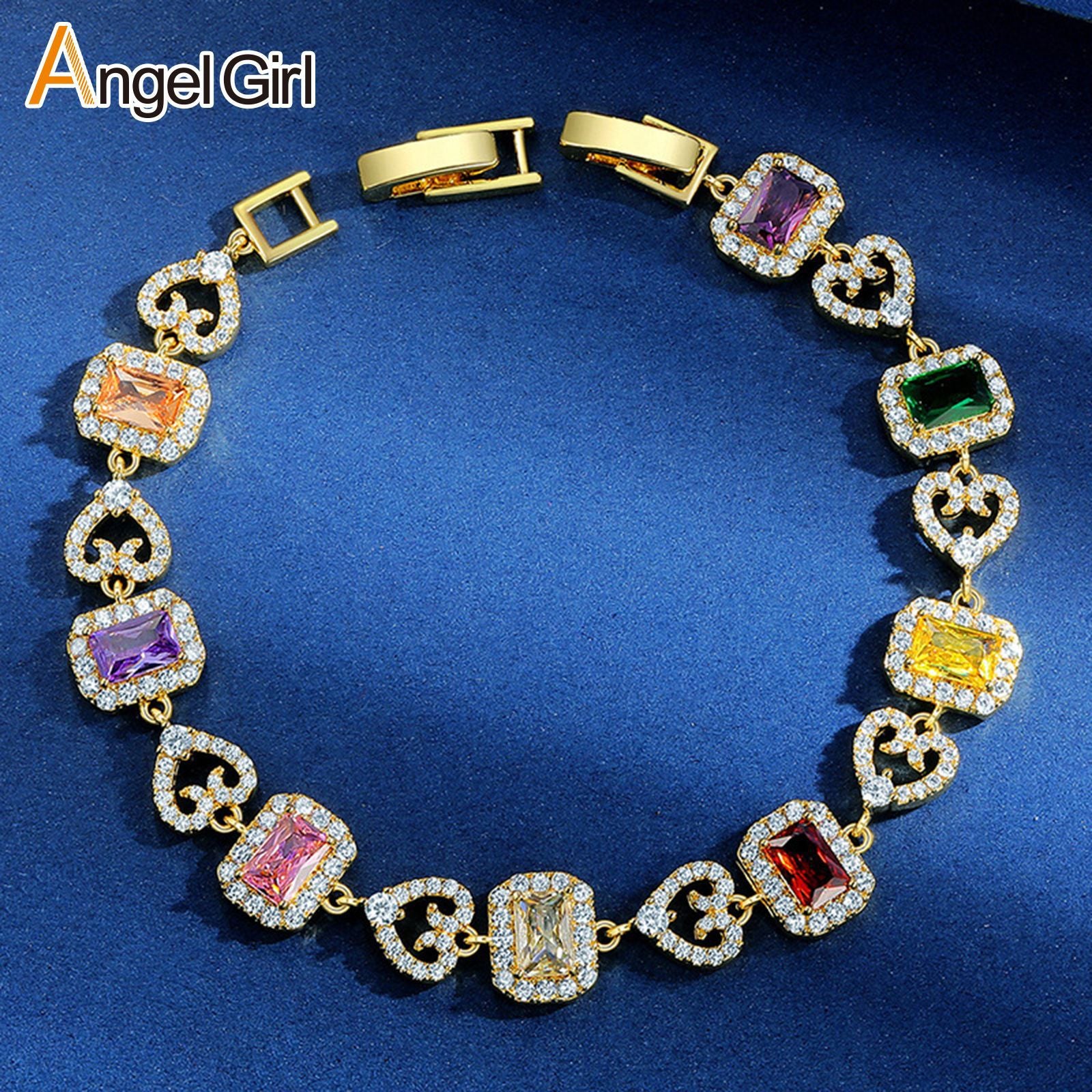 Wholesale Square colored zircon full diamond bracelet