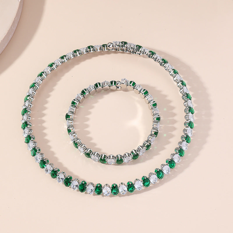 Wholesale Emerald White Spaced Oval Luxury Zircon Necklaces