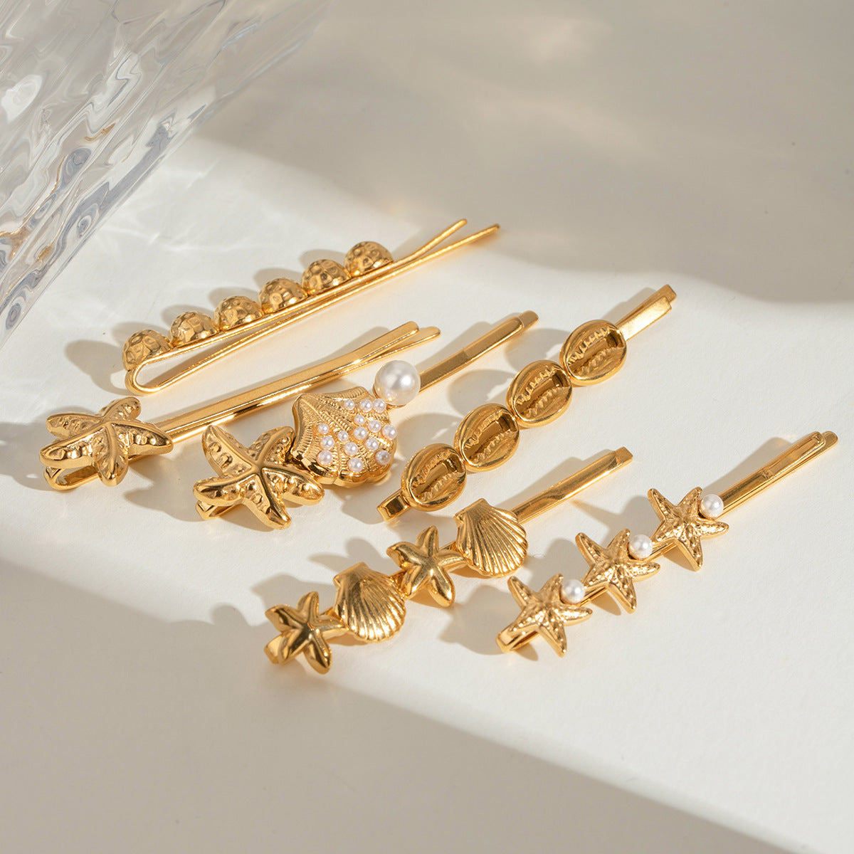 Wholesale 18k Gold Stainless Steel Personalized Retro Pattern Starfish Hair Clips