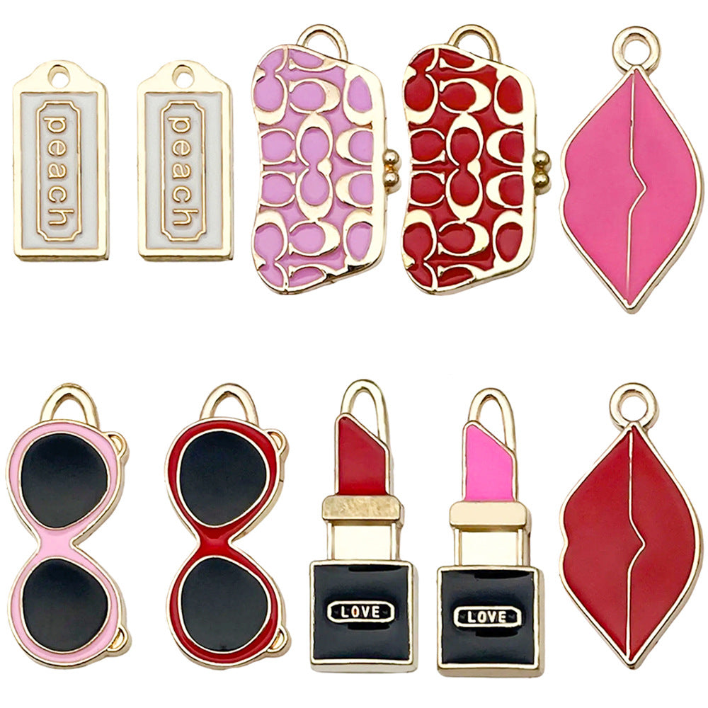 Wholesale Chic Lipstick High Heel Zinc Alloy Pendants Electroplated Oil Drip Charms For DIY Jewelry Fashion Accessory Gift Resale