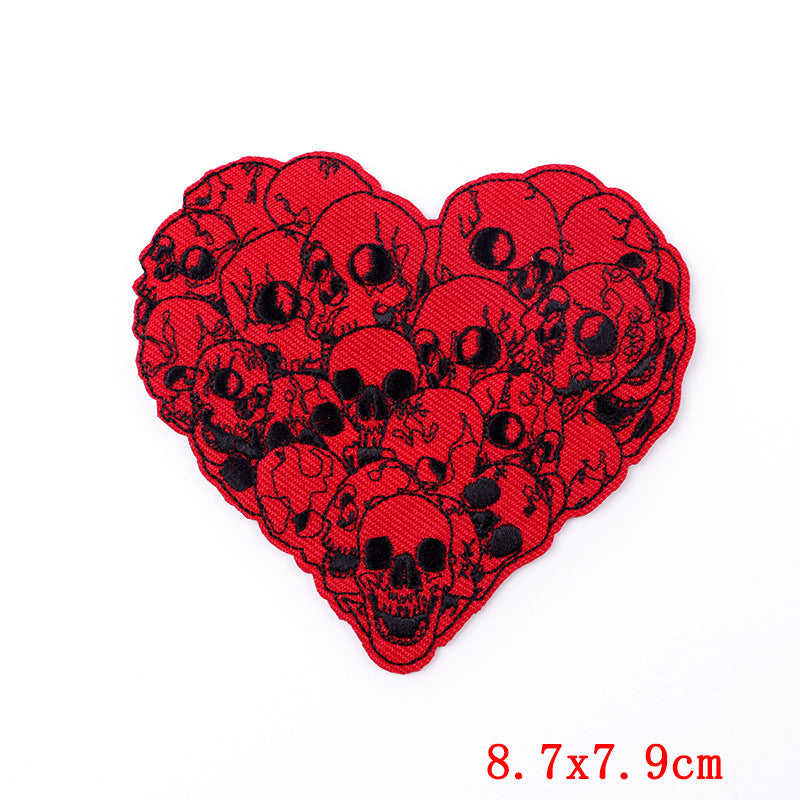 Wholesale 10pcs Punk Flame Embroidery  Rose Skull Down Cloth Sticker DIY Patches
