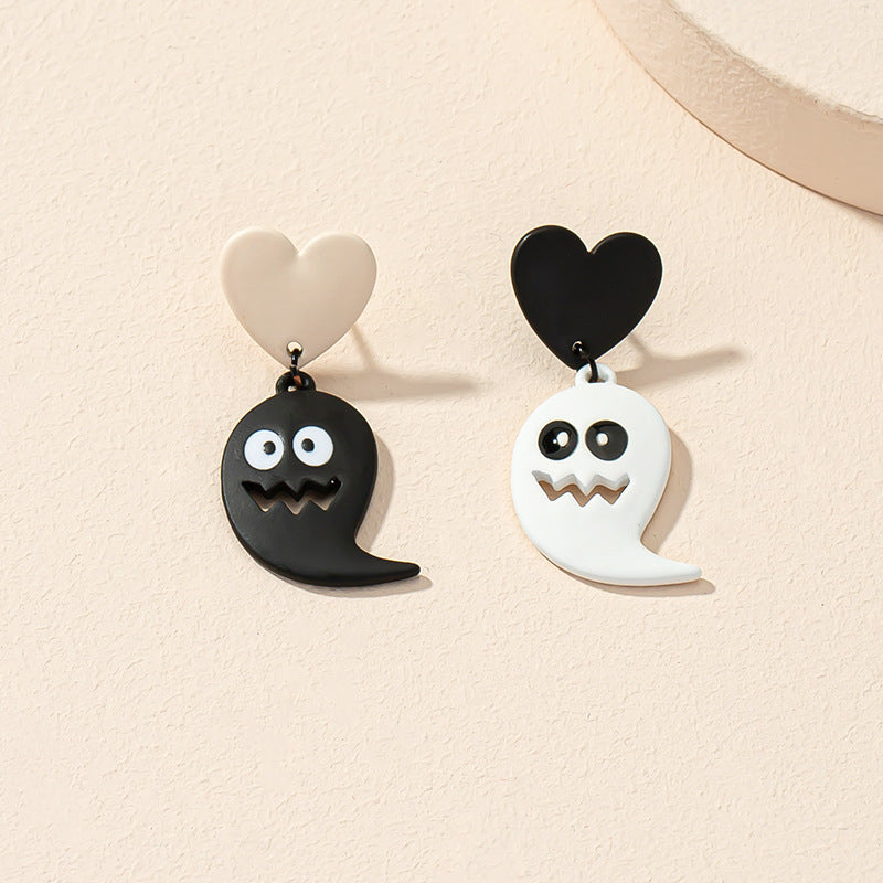 Wholesale Halloween Ghost Drip Oil Heart Alloy Earrings