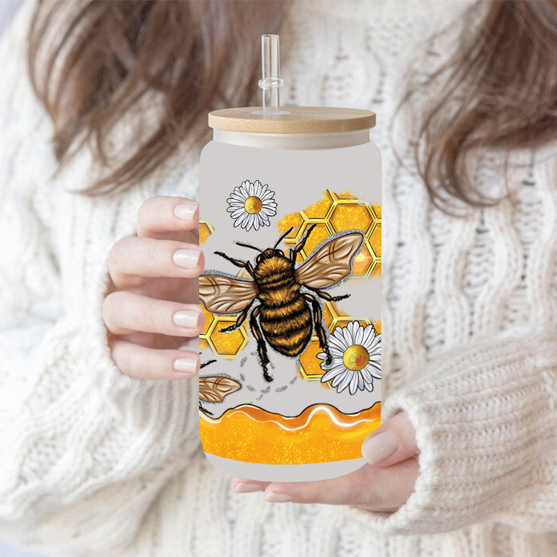 Wholesale Flowers  dragonflies  bees 16oz Cup UV DTF Wraps