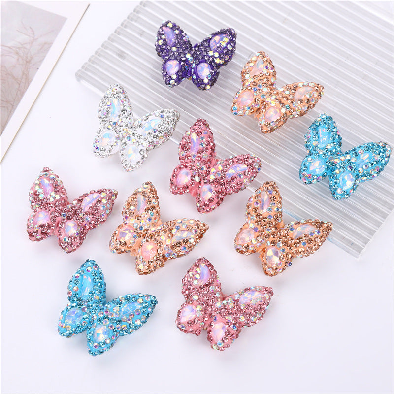 Wholesale diy rhinestone zircon clay butterfly vertical beads