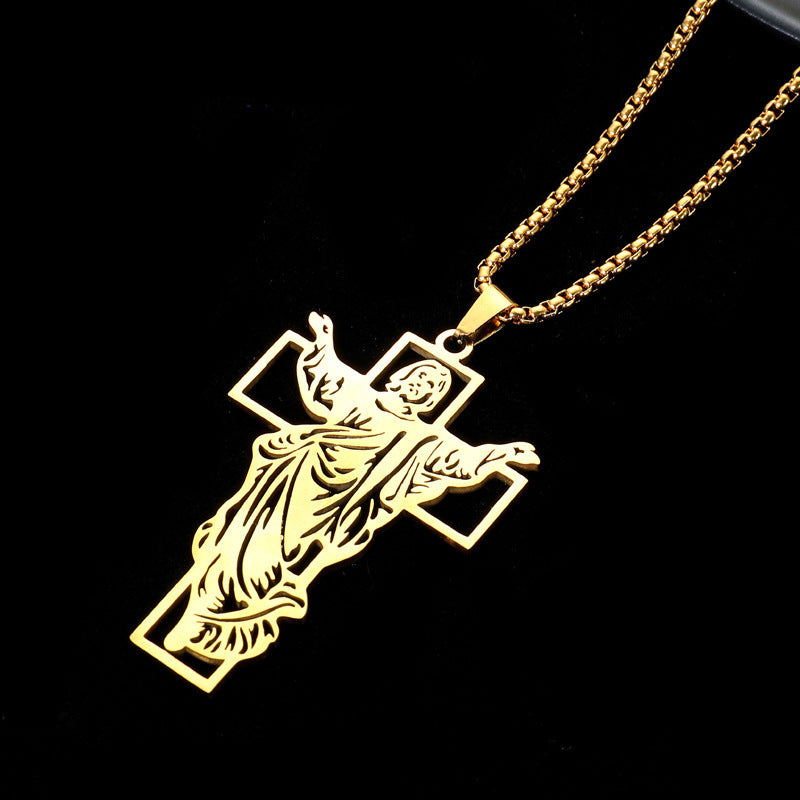 Wholesale Stainless Steel Hollow Men's Vintage Titanium Steel Cross Pendant Necklace