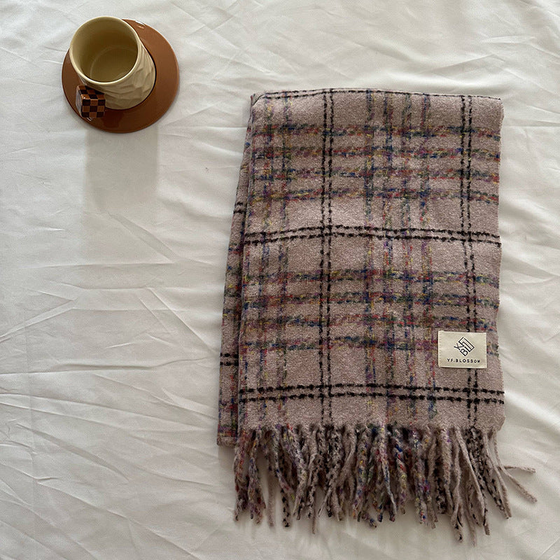 Wholesale Winter Colorful Striped Plaid Raw Edge Soft Retro Scarf