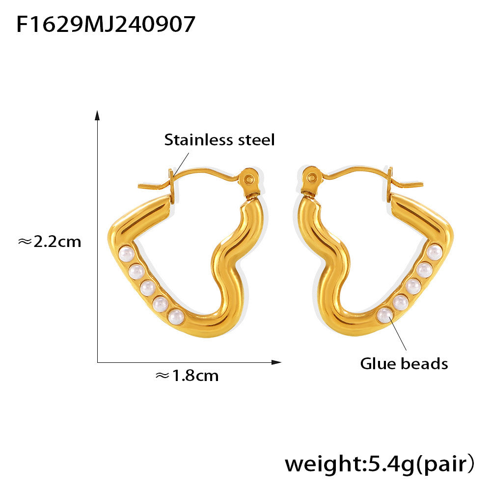 Wholesale Heart Shape Imitation Pearl Earrings Stainless Steel Gold Plated Earrings