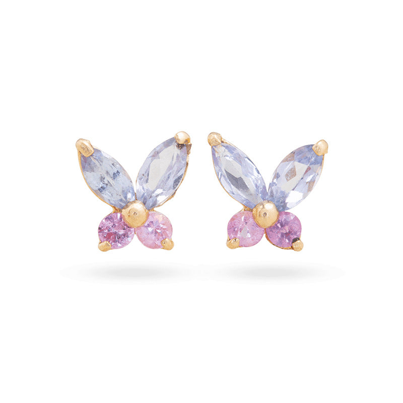 Wholesale Butterfly Colored Zircon Copper Earrings