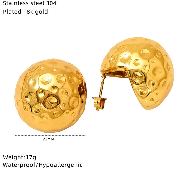 Wholesale Gold Titanium Steel Round Heart Polka Dot Geometric Stud Earrings