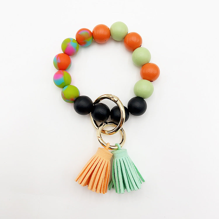Wholesale Colorful Silicone LOVE Beaded Tassel Wrist Keychain