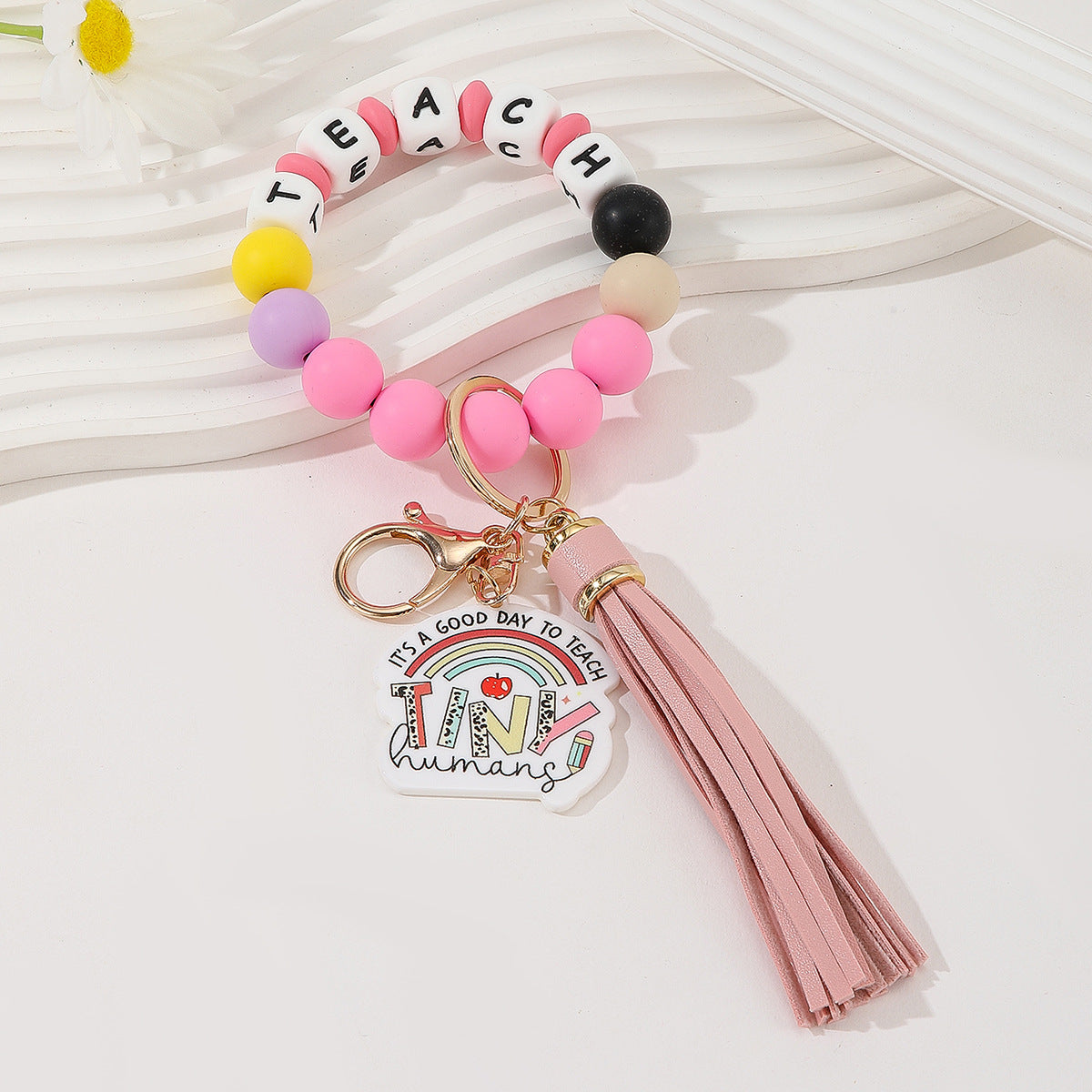 Wholesale Teacher Gift Colorful Silicone Beaded Wrist Keychain
