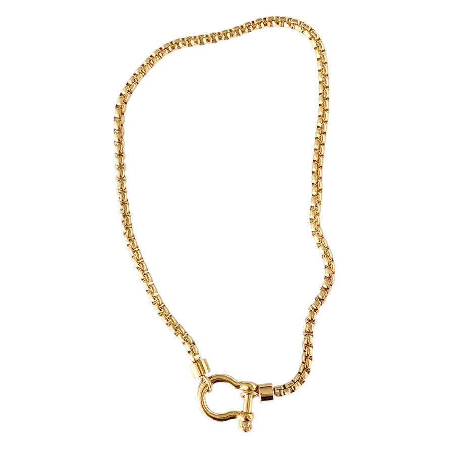 Wholesale Mountaineering buckle necklace 18k gold-plated stainless steel box chain necklace for women and men