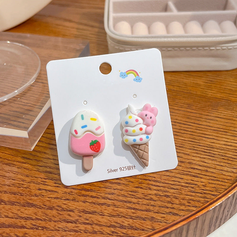 Wholesale Candy Color Rabbit Bear Ice Cream Match Color Strawberry Fruit Resin Earrings