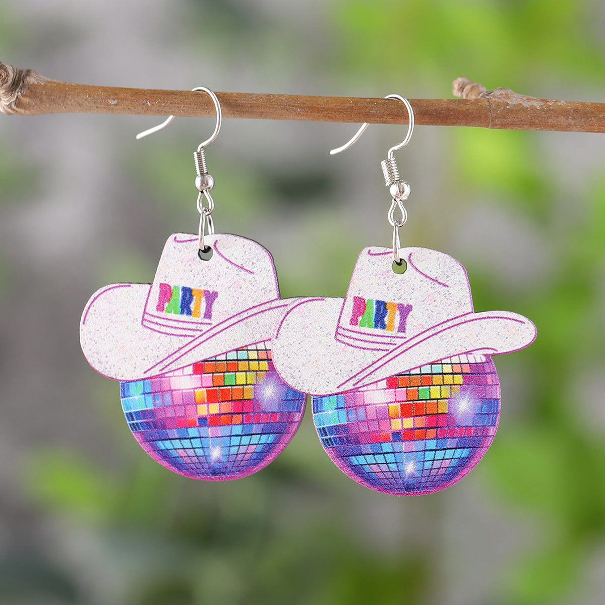 Wholesale Western style cowboy hat boots pendant wooden double-sided earrings