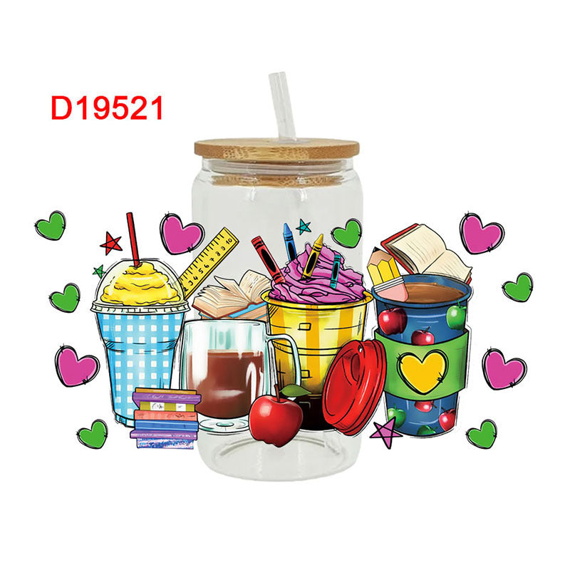 Wholesale Cute Cartoon Teacher Theme Drink 16oz Cup UV DTF Wraps