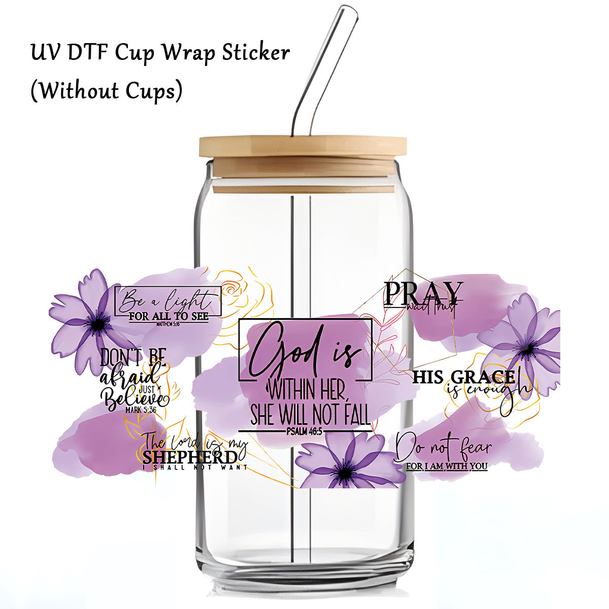 Wholesale Bible Jesus Crystal Sticker Transparent  16oz UV DTF Glass Cup Sticker