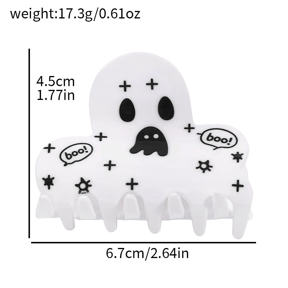 Wholesale Dark  Ghost Acrylic Hair Claw Clip Cartoon Rhinestone Print Hair Accessory For Girls Trendy Party Gift Boutique Resale