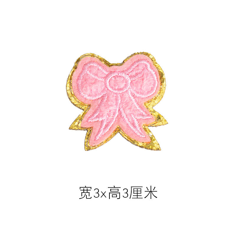 Wholesale Self Adhesive Towel Embroidery Patch Orange Heart With Gold Edge DIY Accessory For Hats Bags Shoes Decorative Accent