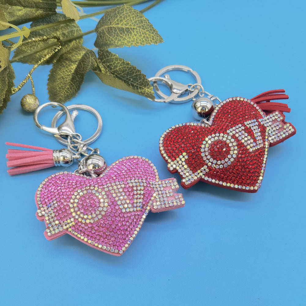 Wholesale 4pcs velvet diamond-encrusted LOVE love key chain