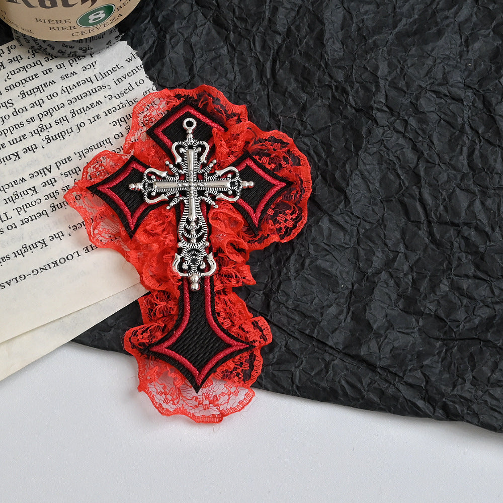 Wholesale Dark Punk Cross Hairpin Gothic Style Lace Edge Hair Clip