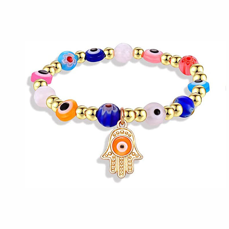 Wholesale 2PCS Colorful Demon Eye Palm Crystal Alloy Bracelet