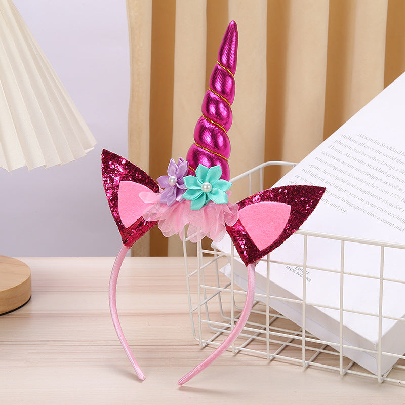 Wholesale Fashion Dreamy Sequin Unicorn Flower Birthday Festival Party Headband