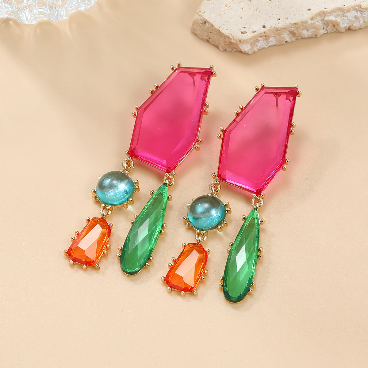 Wholesale Geometric Color Diamond Alloy Earrings