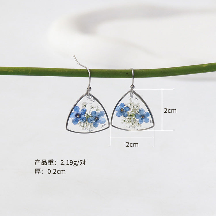 Wholesale 6pairs/pack Silver Forget-me-not Series Dried Flower Earrings