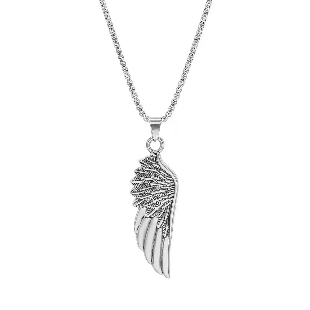 Wholesale Vintage Feather Wings Titanium Steel Necklaces