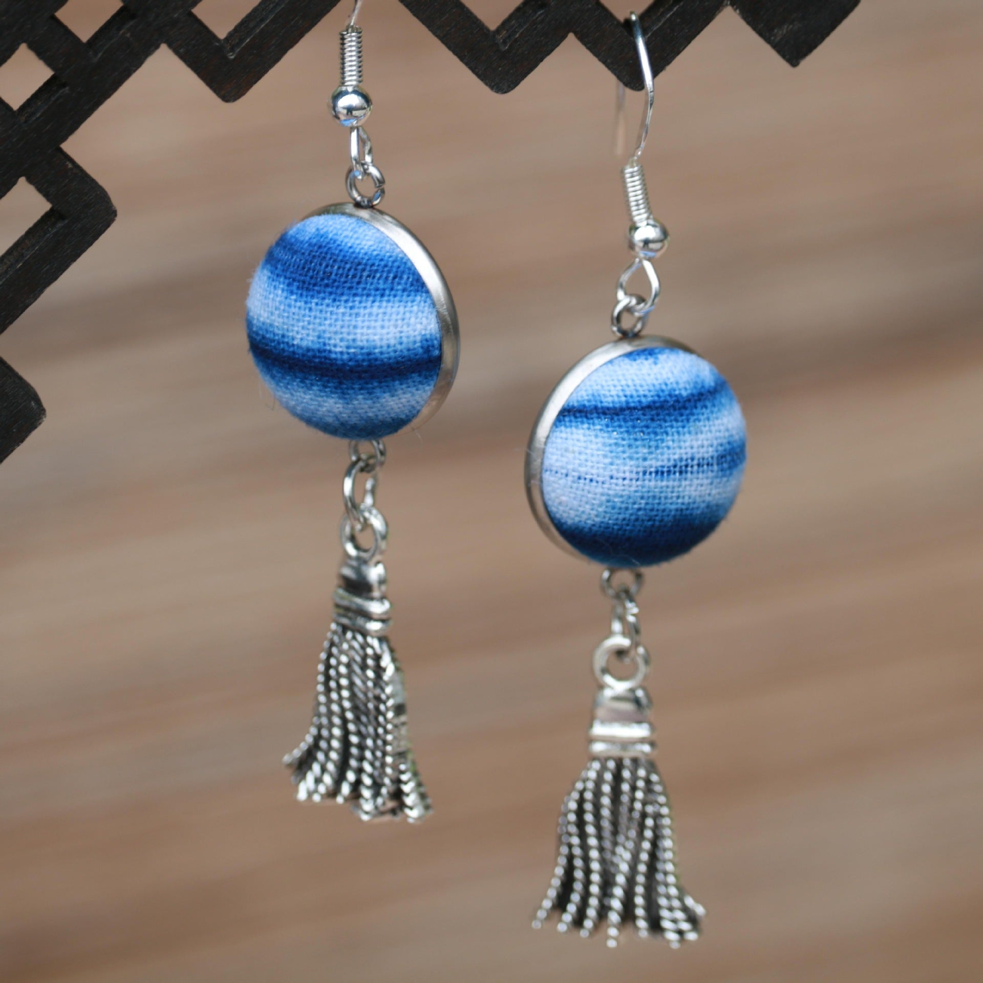 Wholesale Ethnic Style Women' s Blue-Dyed Fabric Earrings  Tie-Dye Mid-Length Earrings