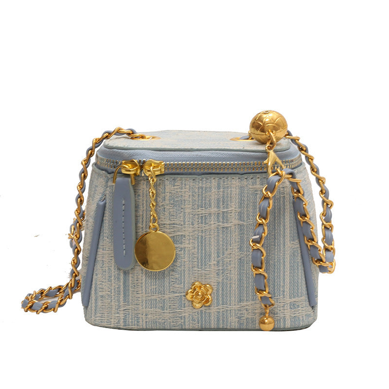 Wholesale Versatile Fashion Denim Striped Blue Crossbody Bucket Bag